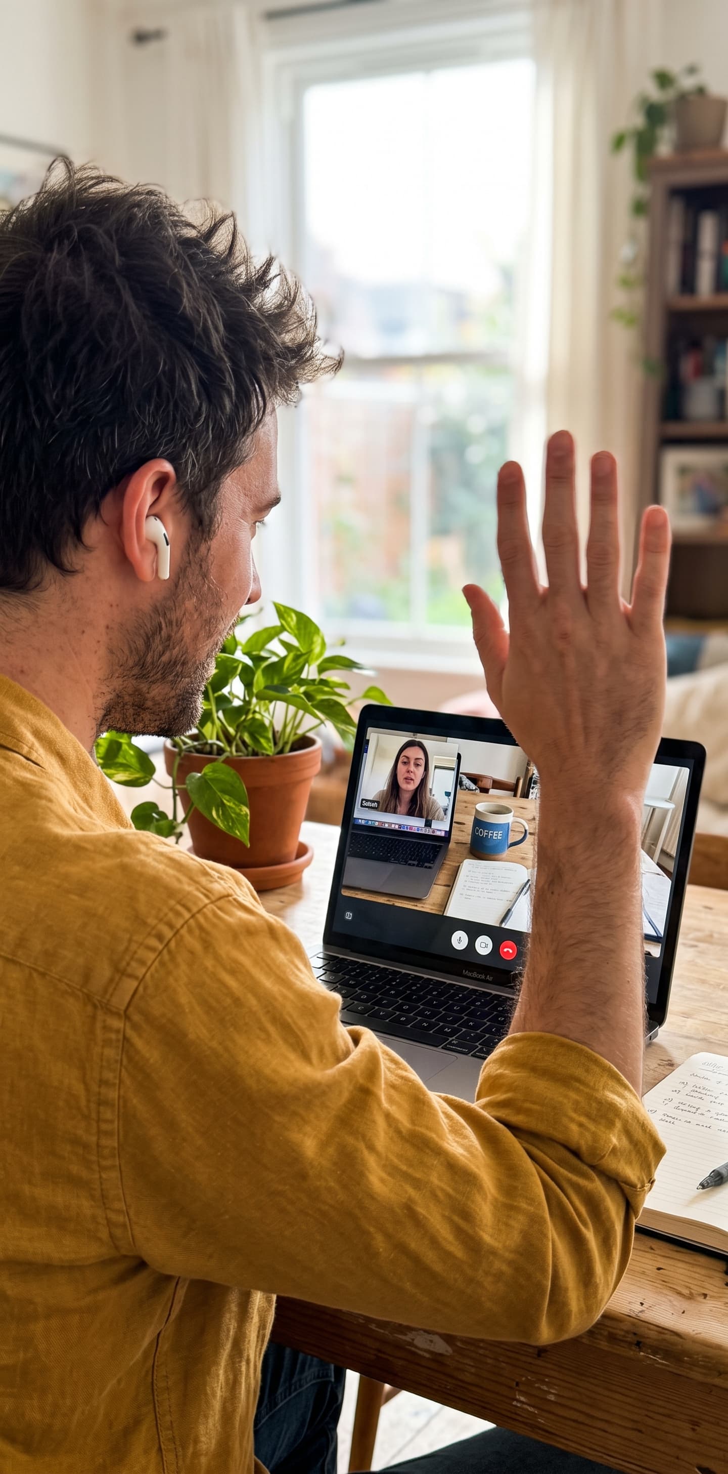Someone on a video call at their desk