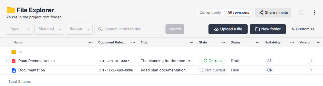 The Explorer view under Files showing a folder tree on the left and the files in the selected folder on the right